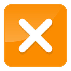 Obraz premium Orange square button with white cross icon, glossy cancel or reject error symbol in app UI style, PNG with transparent background