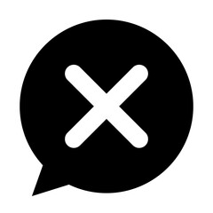 Obraz premium Black chat bubble icon with white cross, cancel or error message symbol for communication and UI design, PNG with transparent background