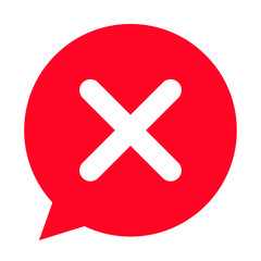 Obraz premium Red chat bubble icon with white cross, message cancel or error notification symbol, communication UI design element, PNG with transparent background