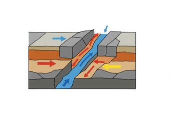Diagram illustrating convergent plate boundary with subduction and ocean trench formation isolated on white background