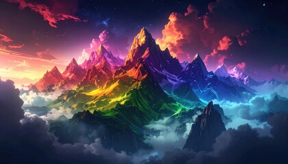 Naklejka premium Colorful mountain range at dawn