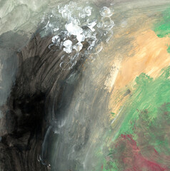 Abstract landscape illustration with bold brush strokes and earth tones, suitable for backgrounds, wall art, posters, creative projects, and contemporary decor. Brush texture