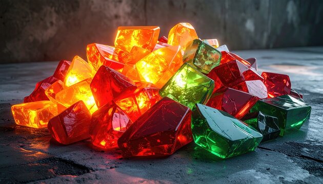 Pile of colorful gems on concrete