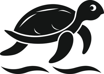 Icon of a sea turtle swimming in water, minimal style  vector illustration on transparent background.