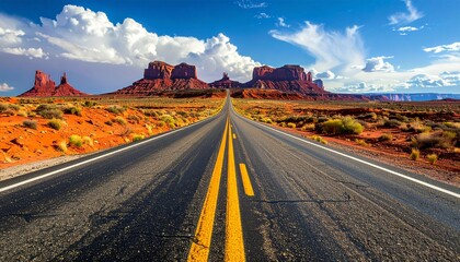 Desert highway under a vibrant sky