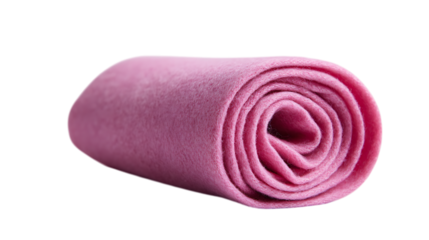 Rolled pink microfiber cloth isolated on transparent background