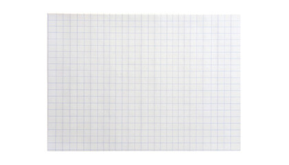 White grid notepaper journal sticker. A blank sheet of checkered paper. Real notepad with grid line isolated