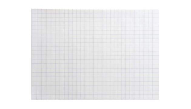 White grid notepaper journal sticker. A blank sheet of checkered paper. Real notepad with grid line isolated