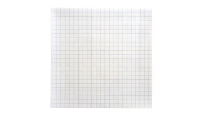 White grid notepaper journal sticker. A blank sheet of checkered paper. Real notepad with grid line isolated