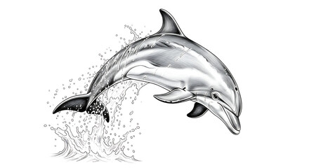 Obraz premium Full Body Dolphin Pencil Drawing Leaping Pose Black and White