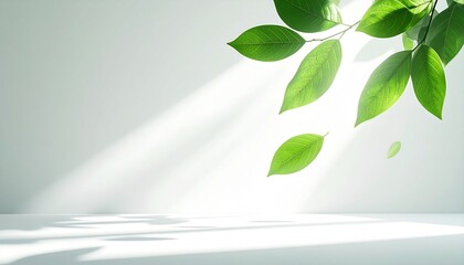 Light, green leaves on a light background