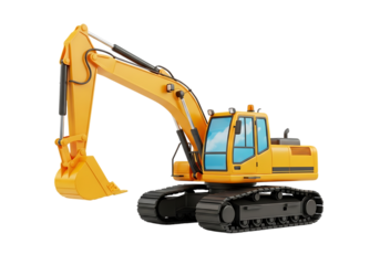 Illustration of yellow excavator isolated on transparent background on transparent background