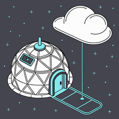 Futuristic geodesic dome dwelling with a cloud hovering above in a starry night sky © md solaimas