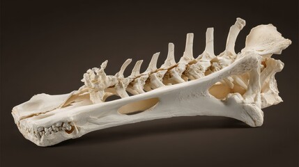 Anatomical Model of Vertebrate Skull and Spinal Structure on Brown Background