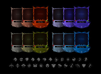 Fantasy Card Rarity Frame Pack – Basic, Rare, Mythic RPG and TCG Card Borders with Class Icons for Trading Card Game Design, Fantasy Roleplay Decks, and Game UI Templates