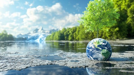 A close-up of Earth with melting ice caps, forests, and oceans, emphasizing the need for climate action to protect the planet.