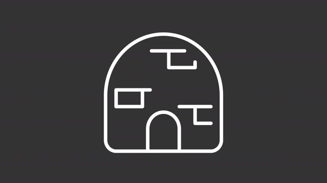 Igloo ui icon white line animation. House built of snow blocks. Inuits ice house. Northern tribes building structure animated user interface element on dark background. Transparent HD video