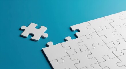 Single white puzzle piece isolated on blue background