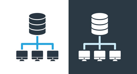 Computer network database server icon representing data storage and system connectivity