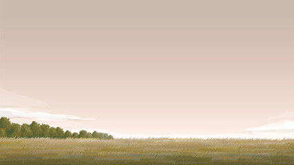 Realistic Landscape of Autumn Wilderness Serene Prairie with Overcast Sky Vector Illustration