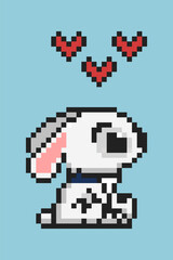 Cute Pixel Art White Bunny with Red Hearts Retro Style Animal Illustration