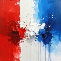 Abstract painting, vibrant red, white, and blue