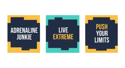 Three square graphic designs with motivational phrases in a pixelated style, ideal for inspiring content, social media posts, and marketing materials to encourage achievement.