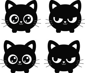 Fototapeta premium Cute black cat faces showing different emotions, from happy to grumpy.