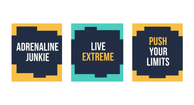 Three square graphic designs with motivational phrases in a pixelated style, ideal for inspiring content, social media posts, and marketing materials to encourage achievement. - Powered by Adobe