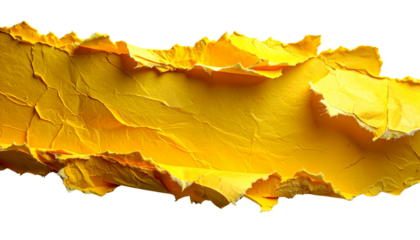Piece of yellow torn edges paper ripped isolated on transparency background. Yellow ripped paper torn edges strips isolated
