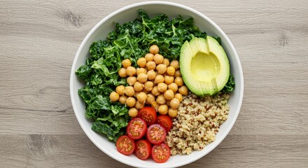 Close-up shot of a vibrant and nutritious vegan power bowl with fresh ingredients