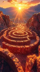 Sun-drenched stone maze on a mountaintop