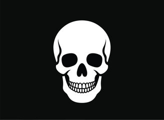Bold white skull graphic on a stark black background, a symbol of danger and warning.