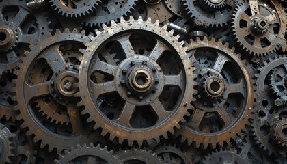 Large Cog Wheels on Industrial Headline Background for Technology, Engineering, and Mechanical Industry Design Concepts