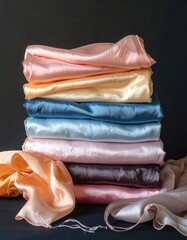 Stacked silk fabrics in various pastel hues