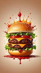 Double burger explodes with sauce