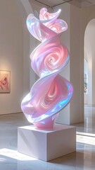 Abstract, swirling, pastel sculpture on pedestal