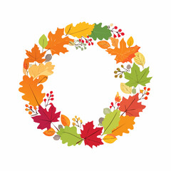 A circular frame of autumn leaves in various fall colors, perfect for seasonal decoration and design
