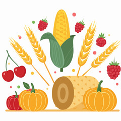 Harvest bounty assortment of fresh fruits vegetables and grains showcasing nature's abundance and seasonal offerings