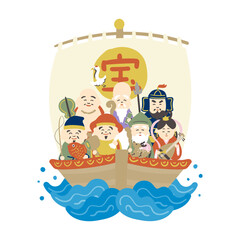 宝船に乗った七福神イラスト