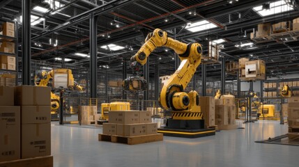 Fototapeta premium Automated Robotic Arms in Modern Warehouse Logistics