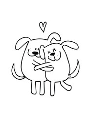 Cuddling Dogs: A heartwarming illustration featuring two adorable cartoon dogs embracing, expressing love and affection with a delicate heart overhead.