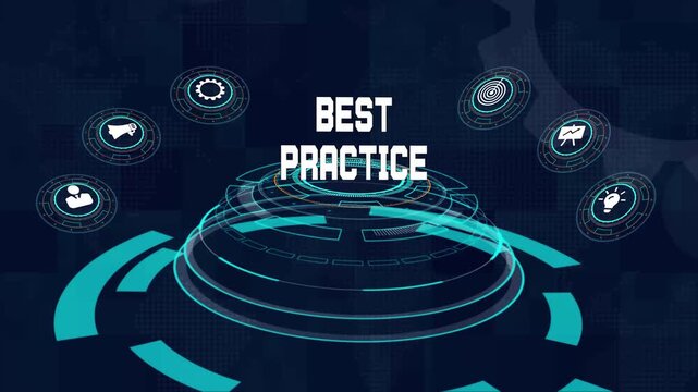 Best practice video, corporate improvement strategy animation, professional standards concept, futuristic guideline training background