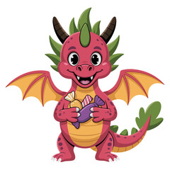 Obraz premium A Cute cartoon dragon with candy in hands