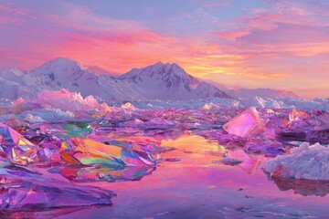 Colorful, crystalline landscape at sunrise