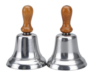 Pair of Polished Silver Hand Bells, Front View, isolated on transparent background PNG
