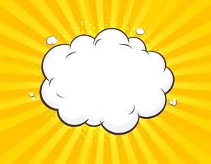 Cartoon speech bubble on a yellow sunburst background