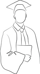 Line Art of a Graduate Holding a Diploma
