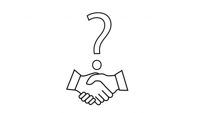 sketch of shaking hands icon and question mark icon