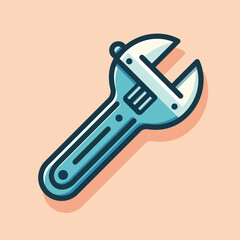 Adjustable wrench with blue handle, cartoon spanner vector illustration for DIY construction and repair